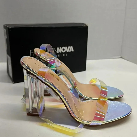 Fashion Nova The Glass Slipper High Heel Maria 2 Iridescent Shoes Size 9 - Picture 4 of 10